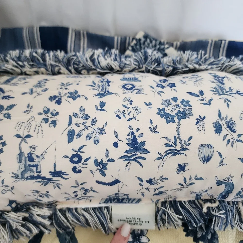 Williamsburg Waverly Set Of 2 Throw Pillows And 2 King Pillow Shams Blue Cottage